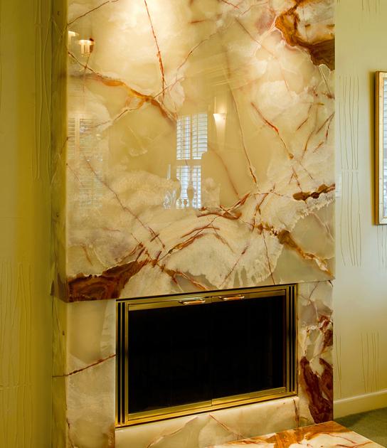 Stone fireplace in luxury living room